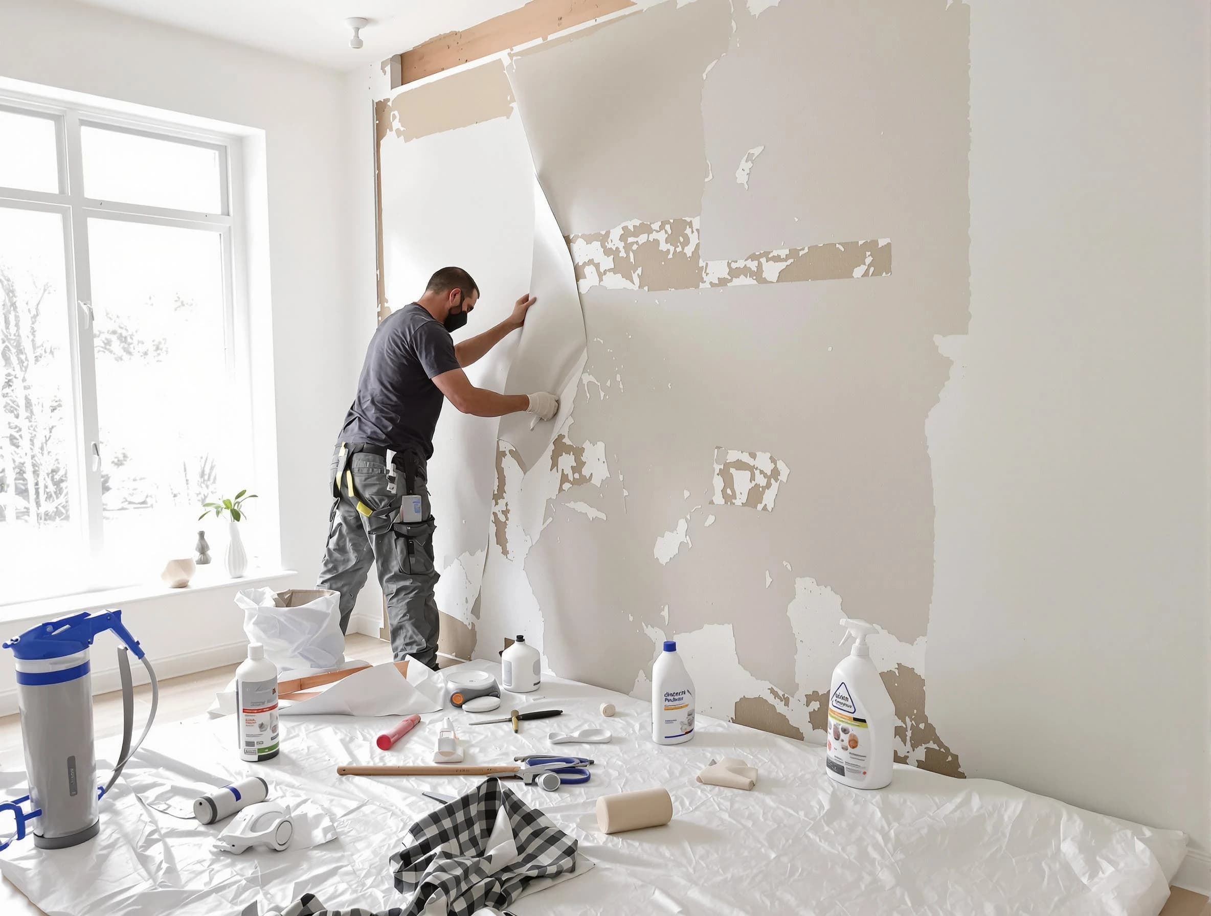 Phoenix House Painters technician removing wallpaper in Phoenix, AZ