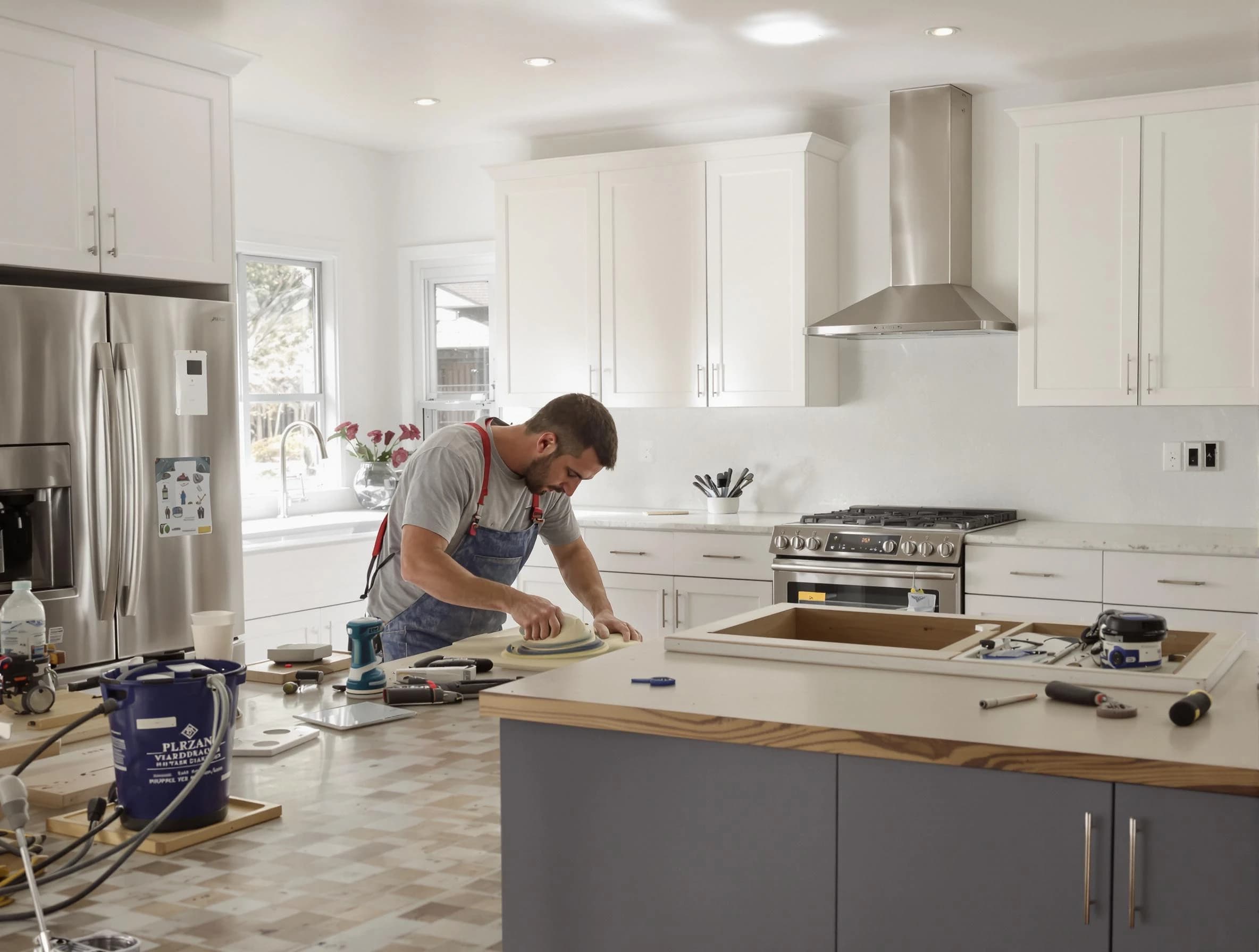 Phoenix House Painters refinishing kitchen cabinets in Phoenix, AZ