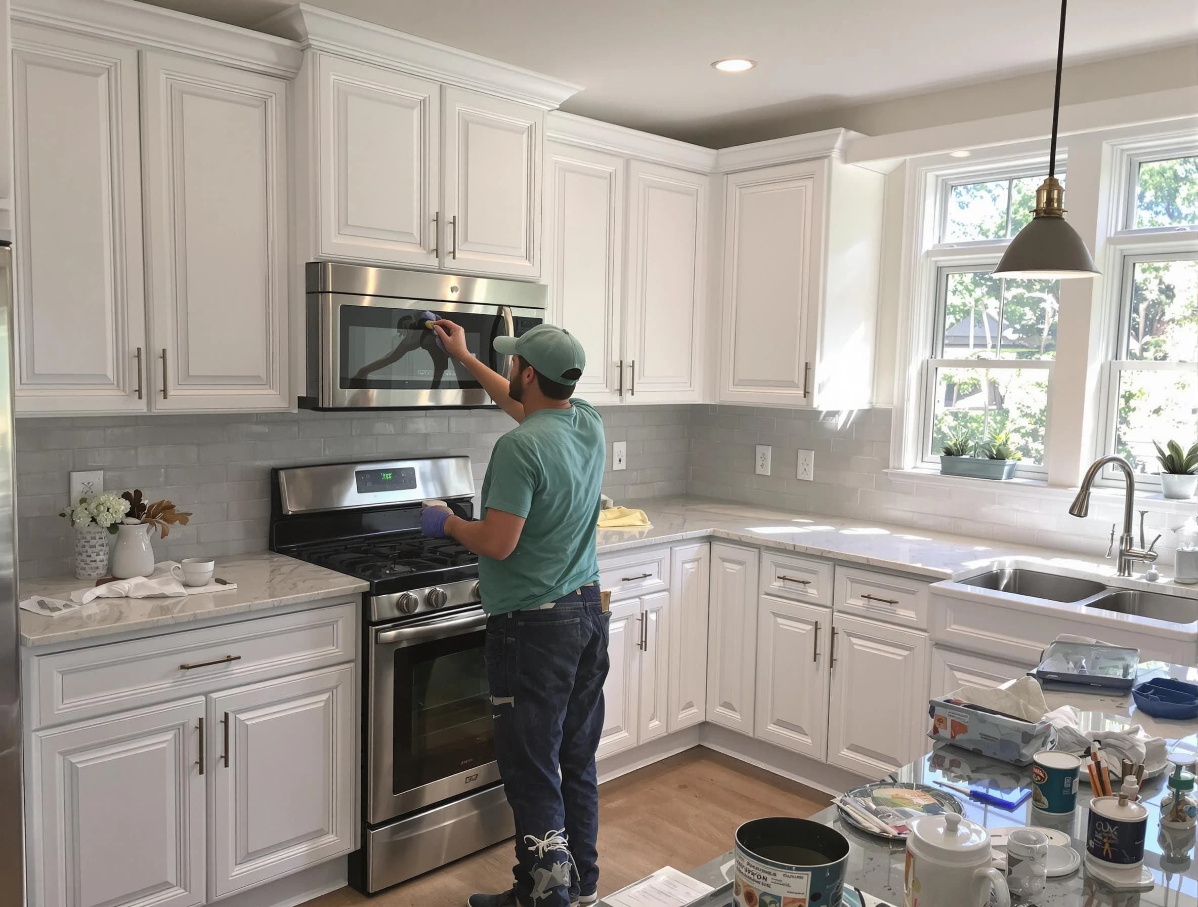Kitchen cabinets being refinished by Phoenix House Painters in Phoenix, AZ