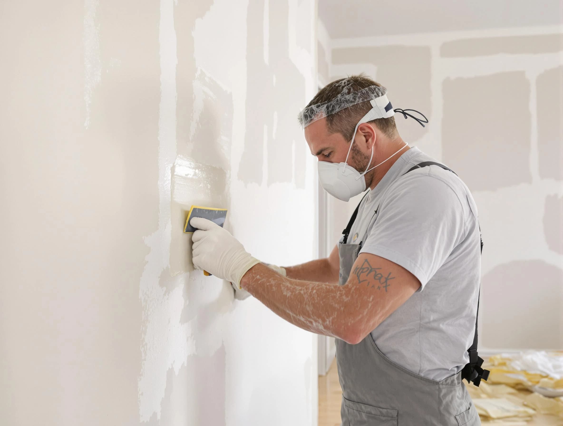 Phoenix House Painters technician applying mud to drywall seams in Phoenix, AZ