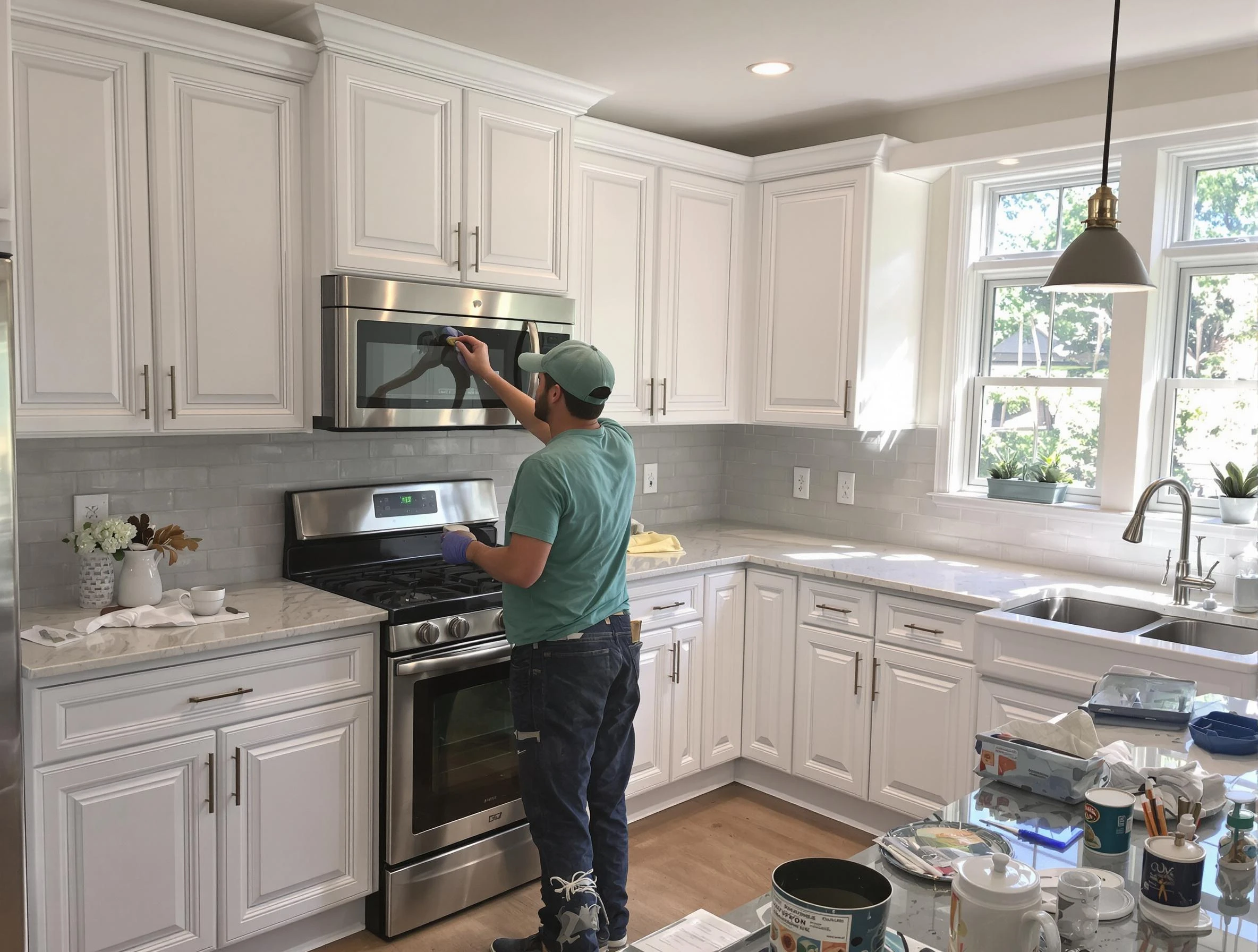 Kitchen cabinets being refinished by Phoenix House Painters in Phoenix, AZ