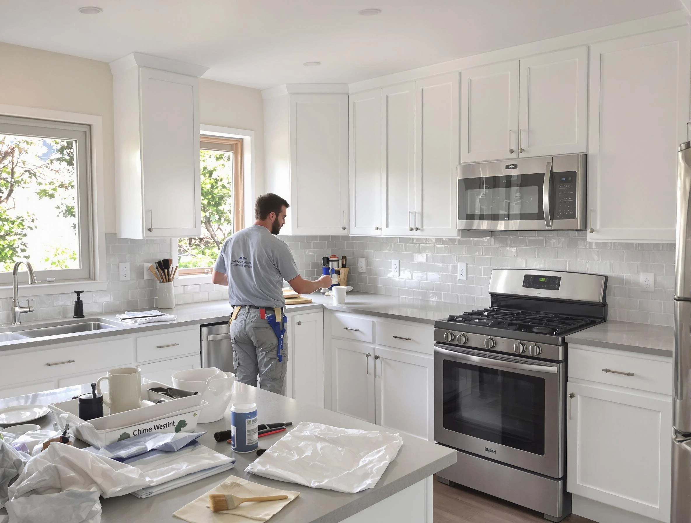 Phoenix House Painters applying fresh paint on kitchen cabinets in Phoenix