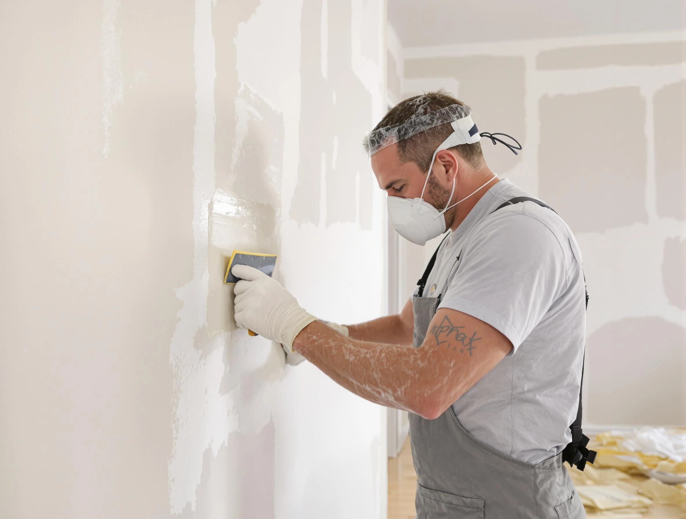 Phoenix House Painters technician applying mud to drywall seams in Phoenix, AZ